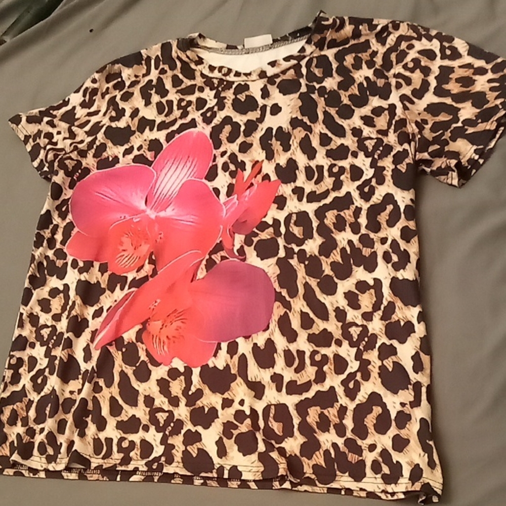 Leopard Shirt with Pink Floral Design